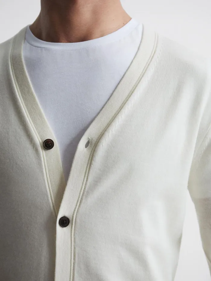 Reiss Knitwear West Merino Wool Cardigan Blanco 8211 Men
