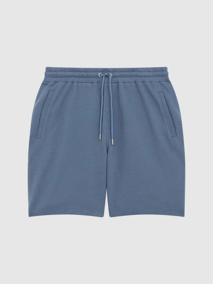 Reiss Loungewear and Nightwear Robin Textured Drawstring Shorts Airforce Blue 8211 Men