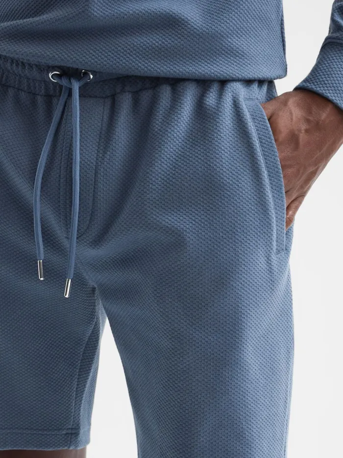 Reiss Loungewear and Nightwear Robin Textured Drawstring Shorts Airforce Blue 8211 Men