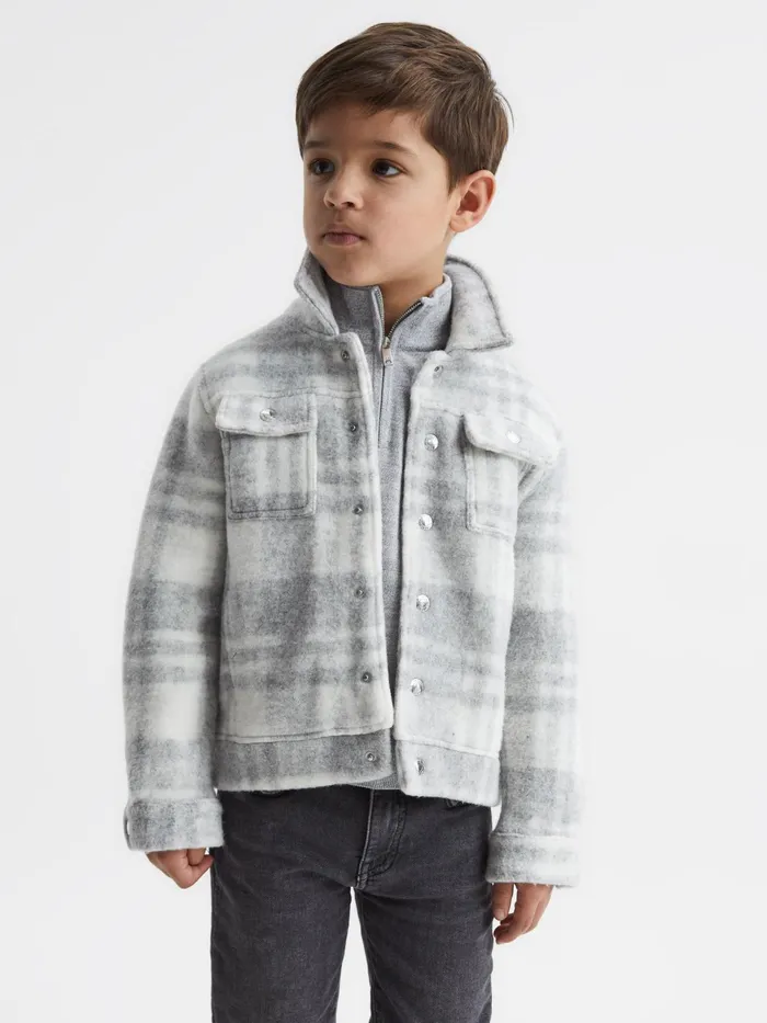 Reiss Overshirts Titan Checked Overshirt Greyecru 8211 Children