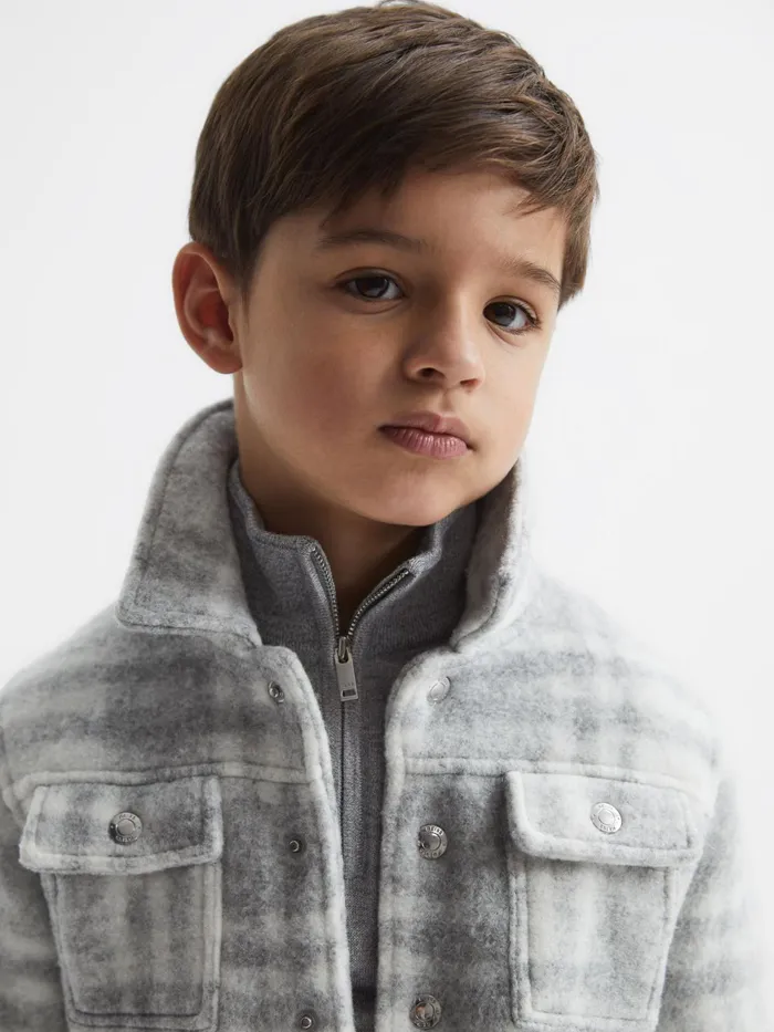 Reiss Overshirts Titan Checked Overshirt Greyecru 8211 Children