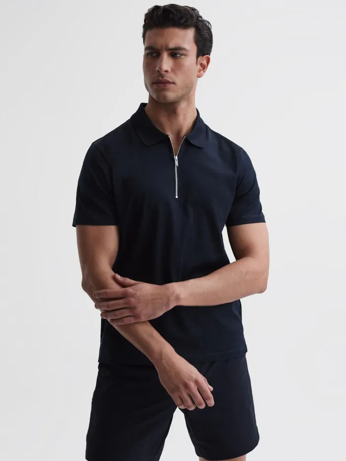 Reiss Polo Shirts Belfry Mercerised Egyptian Cotton Polo Shirt Navy 8211 Men