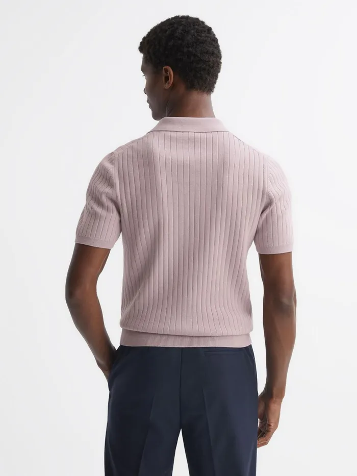 Reiss Polo Shirts Felix Slim Fit Short Sleeve Open Collar Ribbed Polo Shirt Cherry Pink 8211 Men