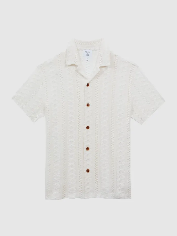 Reiss Polo Shirts Palm Reiss Ch Knitted Cuban Collar Button Through Shirt Ecru 8211 Men