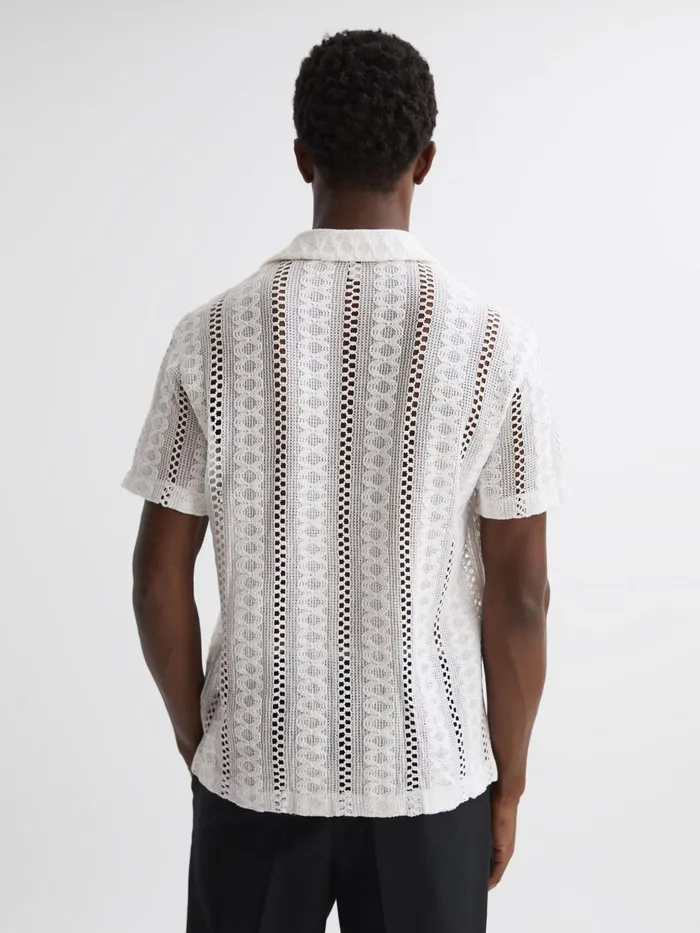 Reiss Polo Shirts Palm Reiss Ch Knitted Cuban Collar Button Through Shirt Ecru 8211 Men