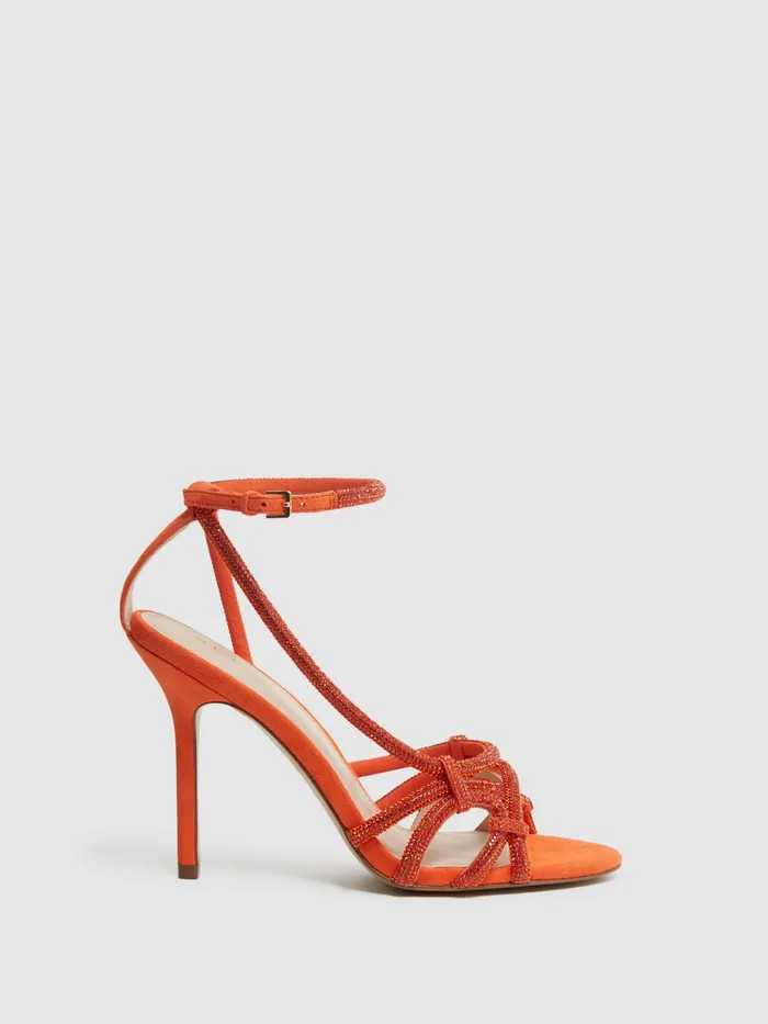 Reiss Sandals Eryn Embellished Heeled Sandals Bright Orange 8211 Women