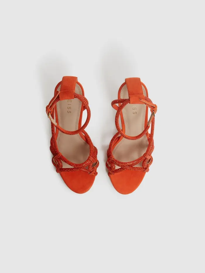 Reiss Sandals Eryn Embellished Heeled Sandals Bright Orange 8211 Women