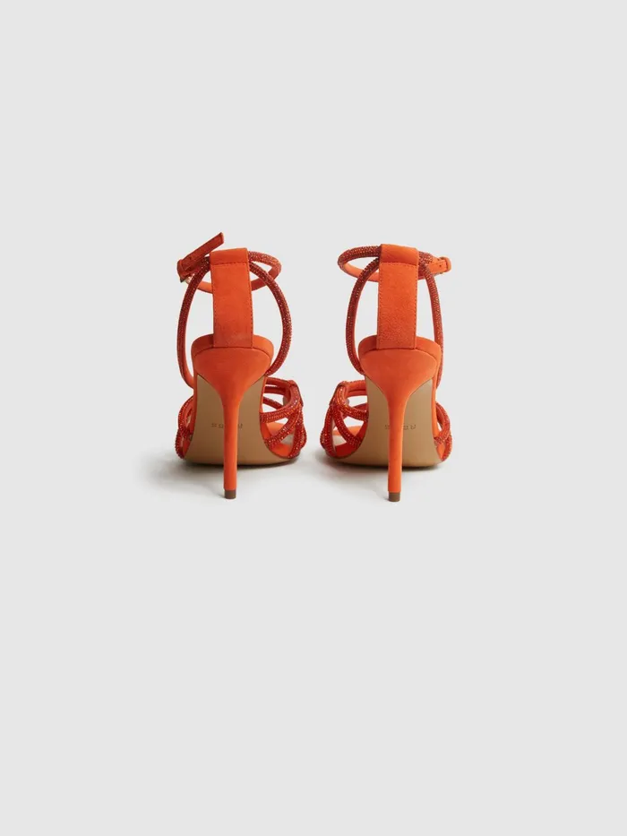 Reiss Sandals Eryn Embellished Heeled Sandals Bright Orange 8211 Women