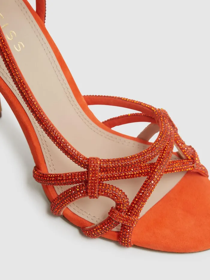 Reiss Sandals Eryn Embellished Heeled Sandals Bright Orange 8211 Women