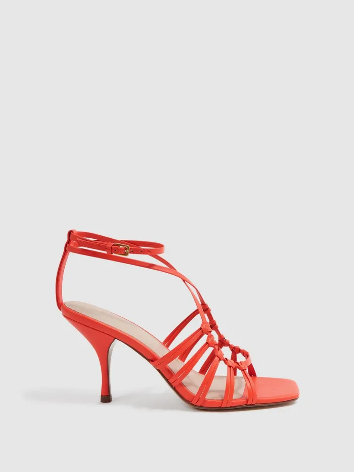 Reiss Sandals Eva Leather Strappy Heels Coral 8211 Women