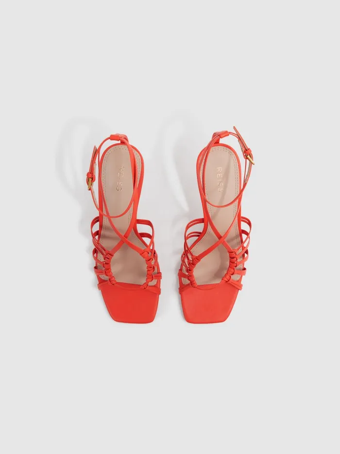Reiss Sandals Eva Leather Strappy Heels Coral 8211 Women