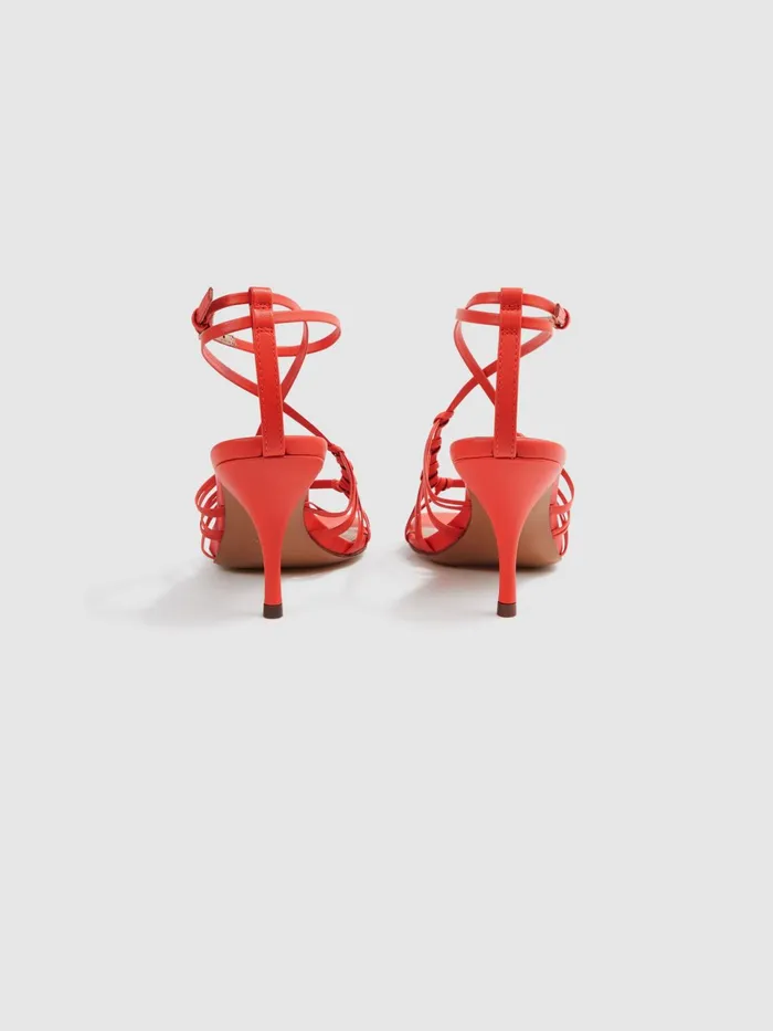 Reiss Sandals Eva Leather Strappy Heels Coral 8211 Women