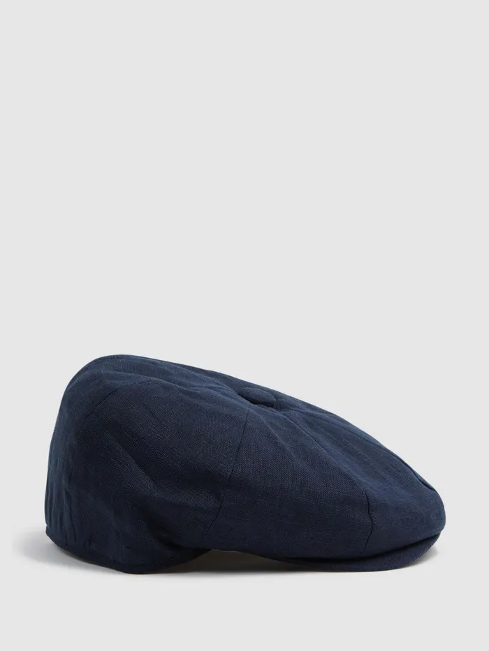 Reiss Scarves Hats and Gloves Arbor Linen Baker Boy Cap Navy 8211 Men