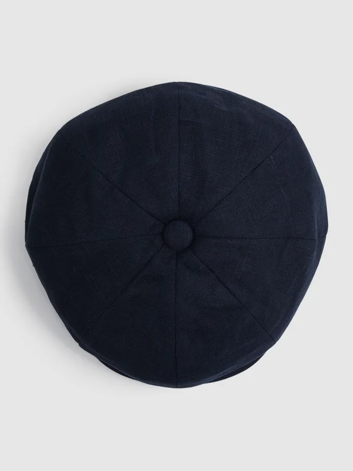 Reiss Scarves Hats and Gloves Arbor Linen Baker Boy Cap Navy 8211 Men