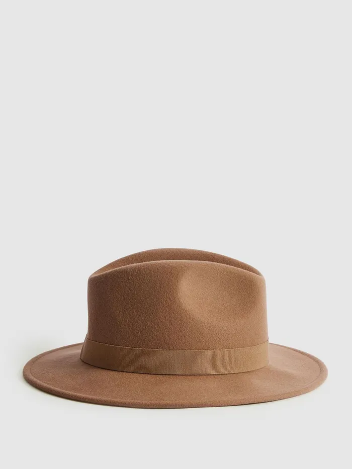 Reiss Scarves Hats and Gloves Ashbourne Wool Fedora Hat Camel 8211 Women