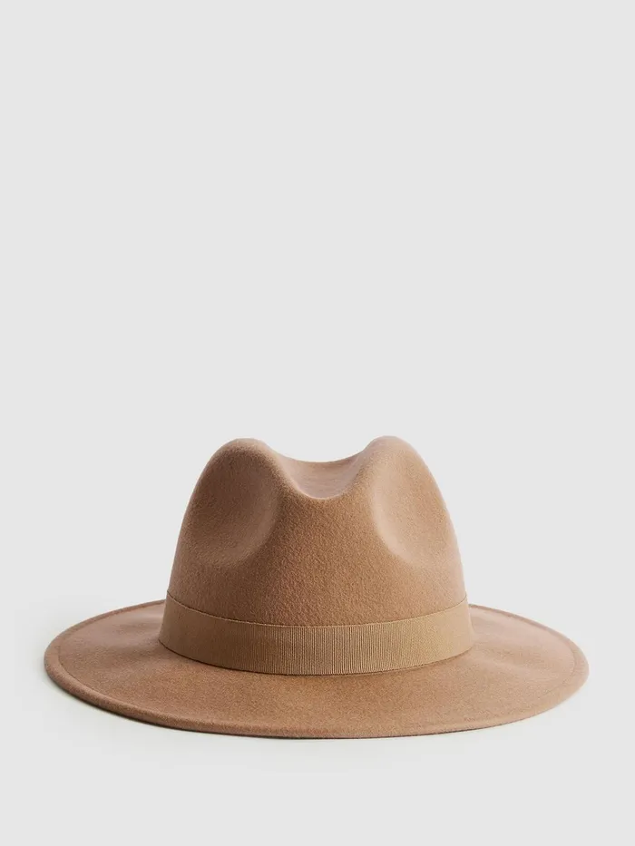 Reiss Scarves Hats and Gloves Ashbourne Wool Fedora Hat Camel 8211 Women
