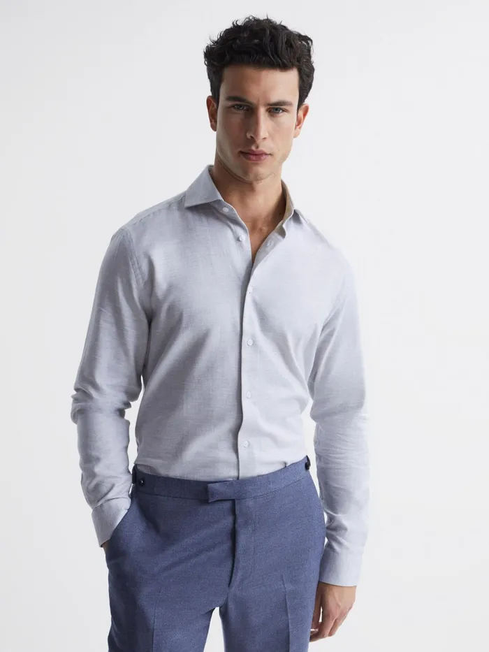 Reiss Shirts Belief Slim Fit Flannel Shirt Grey Melange 8211 Men