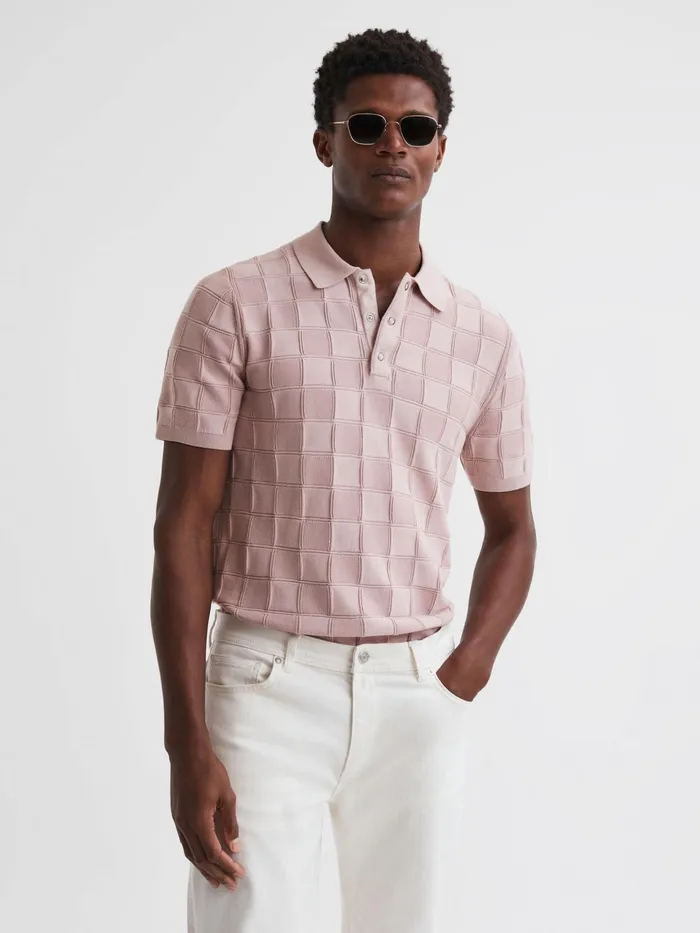 Reiss Shirts Blaze Cotton PressStud Polo TShirt Soft Pink 8211 Men
