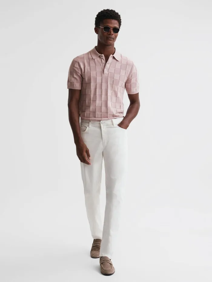 Reiss Shirts Blaze Cotton PressStud Polo TShirt Soft Pink 8211 Men