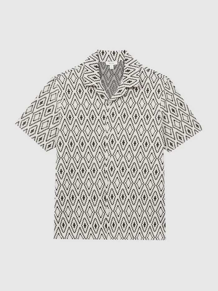 Reiss Shirts Cedar Jacquard Cuban Collar Shirt Whiteblack 8211 Men