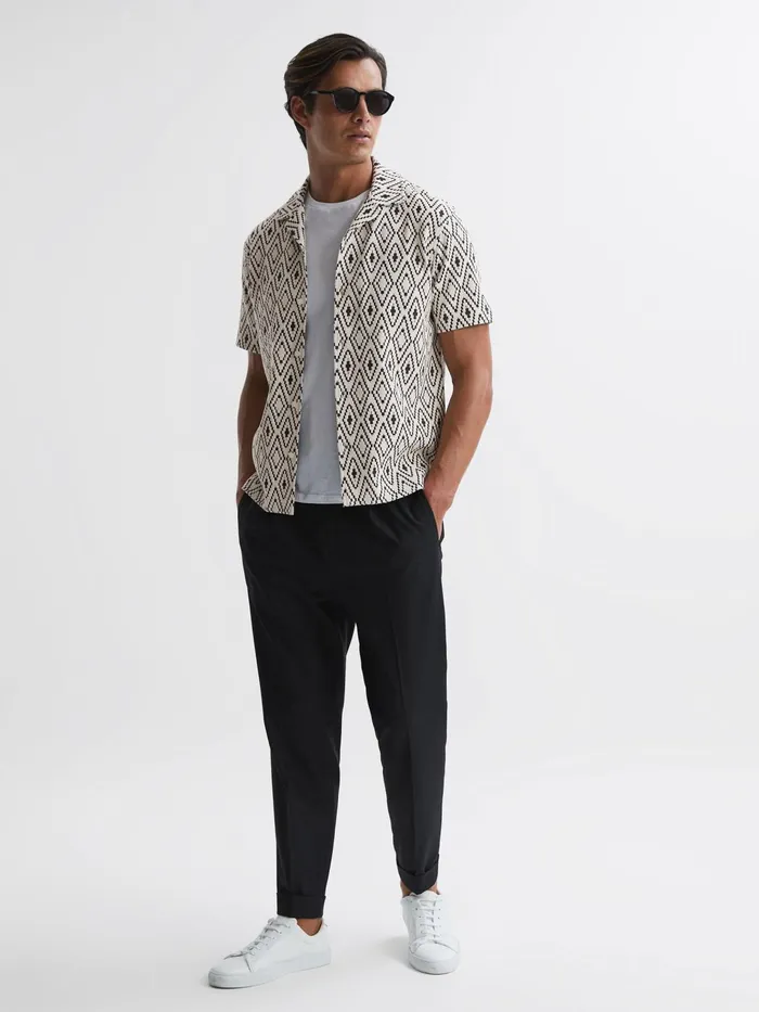 Reiss Shirts Cedar Jacquard Cuban Collar Shirt Whiteblack 8211 Men