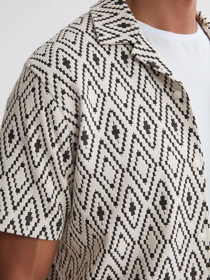 Reiss Shirts Cedar Jacquard Cuban Collar Shirt Whiteblack 8211 Men