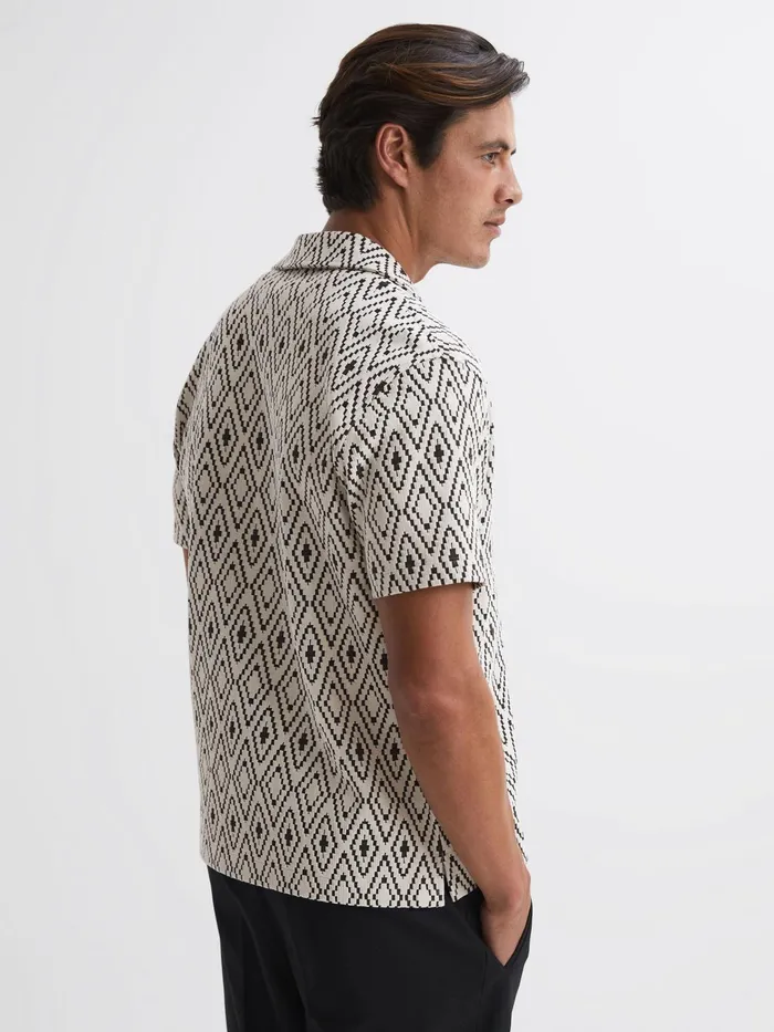 Reiss Shirts Cedar Jacquard Cuban Collar Shirt Whiteblack 8211 Men