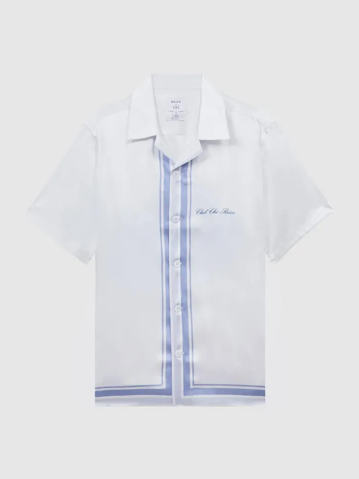 Reiss Shirts Chateau Reiss Ch Motif Cuban Collar ButtonThrough Shirt Whiteblue 8211 Men