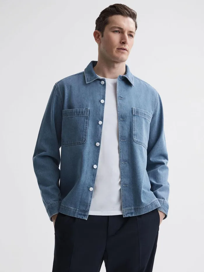 Reiss Shirts Colarado Washed Denim Button Down Shirt Indigo 8211 Men
