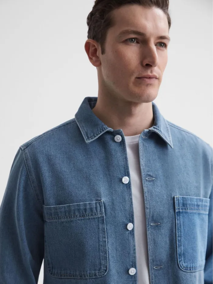 Reiss Shirts Colarado Washed Denim Button Down Shirt Indigo 8211 Men