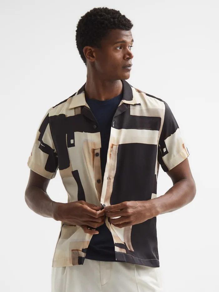 Reiss Shirts Deekay Cuban Collar Abstract Print Shirt Multi 8211 Men