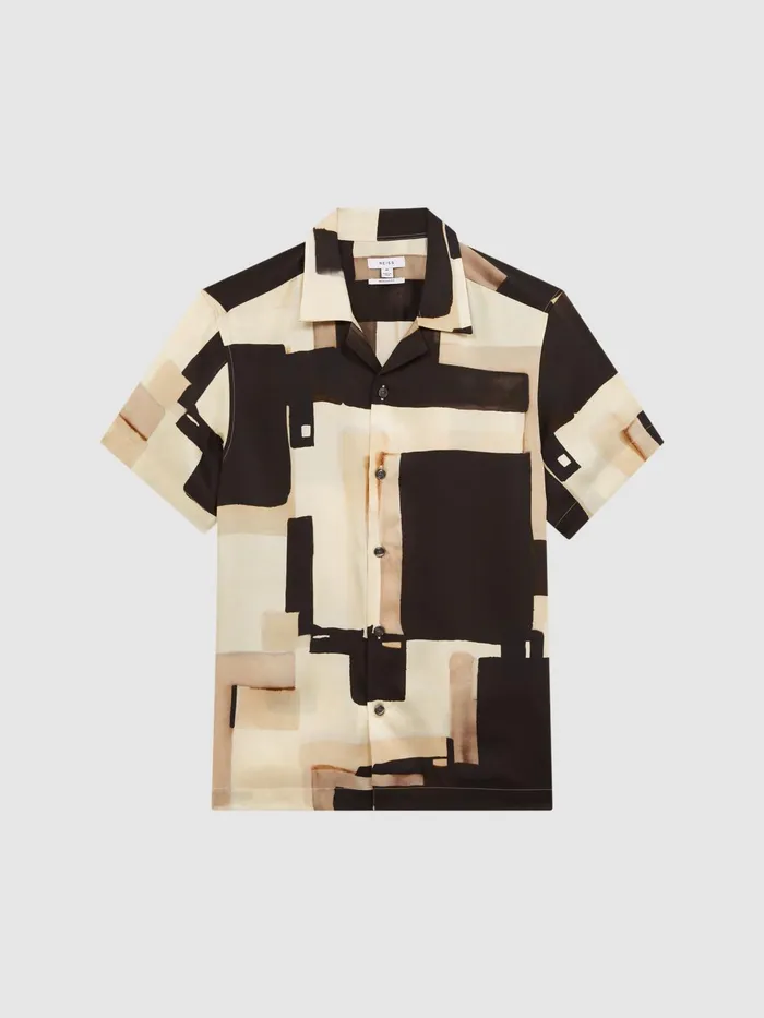 Reiss Shirts Deekay Cuban Collar Abstract Print Shirt Multi 8211 Men