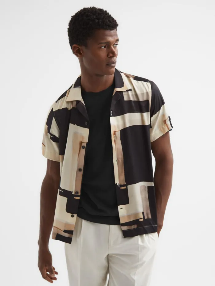 Reiss Shirts Deekay Cuban Collar Abstract Print Shirt Multi 8211 Men