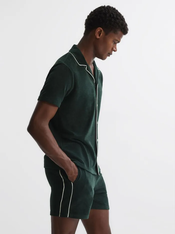 Reiss Shirts Defoe Velour Cuban Collar Shirt Dark Green 8211 Men