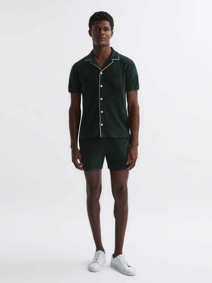 Reiss Shirts Defoe Velour Cuban Collar Shirt Dark Green 8211 Men
