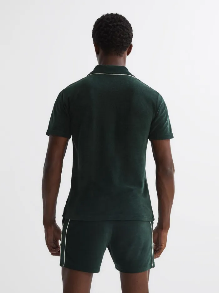 Reiss Shirts Defoe Velour Cuban Collar Shirt Dark Green 8211 Men