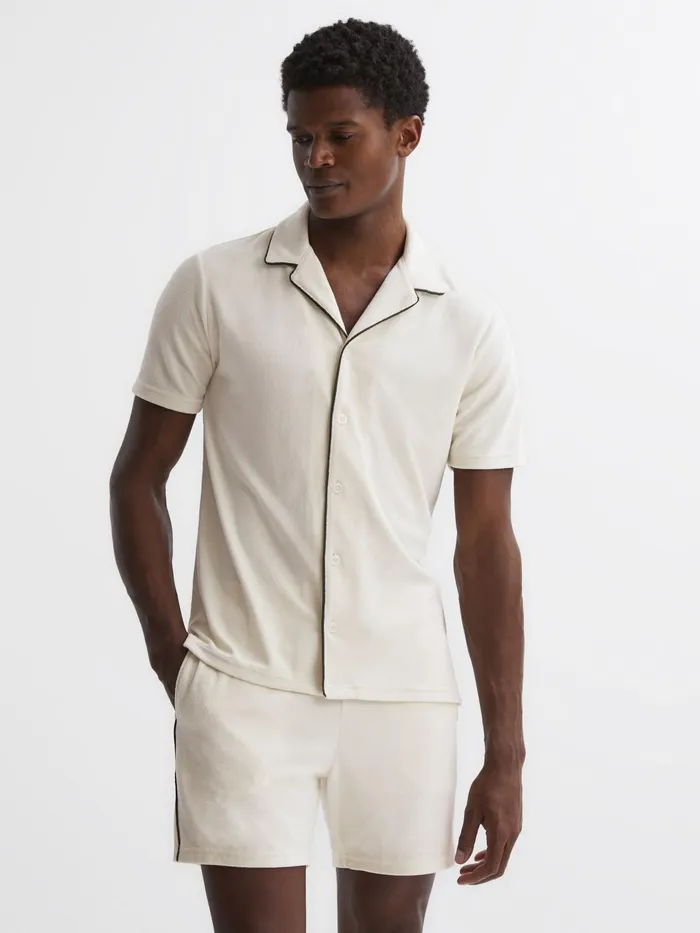 Reiss Shirts Defoe Velour Cuban Collar Shirt Ecru 8211 Men