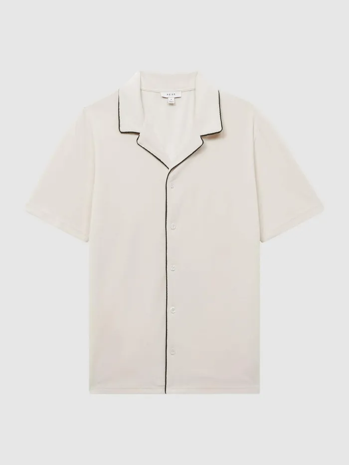 Reiss Shirts Defoe Velour Cuban Collar Shirt Ecru 8211 Men