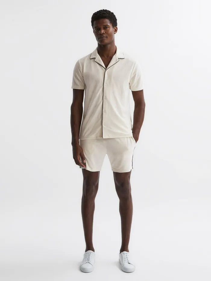 Reiss Shirts Defoe Velour Cuban Collar Shirt Ecru 8211 Men