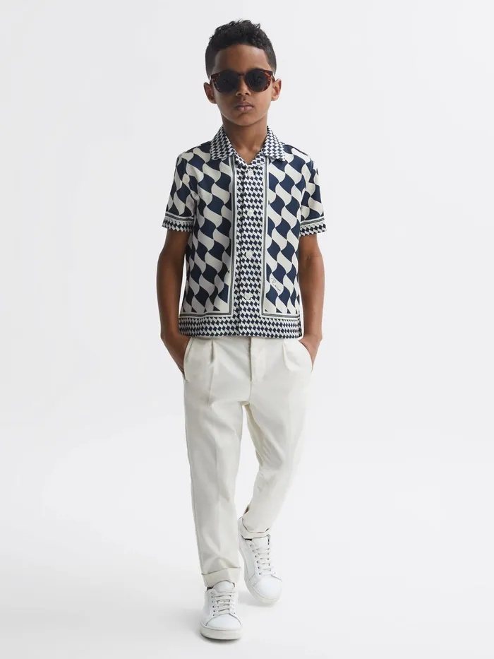 Reiss Shirts Devaroe Cuban Collar Short Sleeve Shirt Navyivory 8211 Children