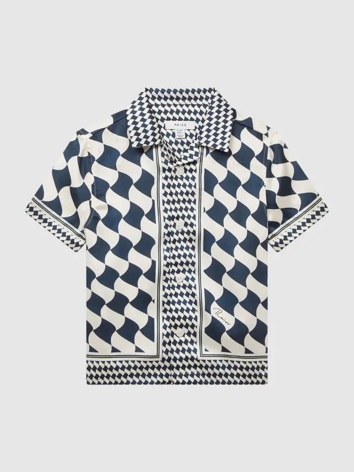 Reiss Shirts Devaroe Cuban Collar Short Sleeve Shirt Navyivory 8211 Children