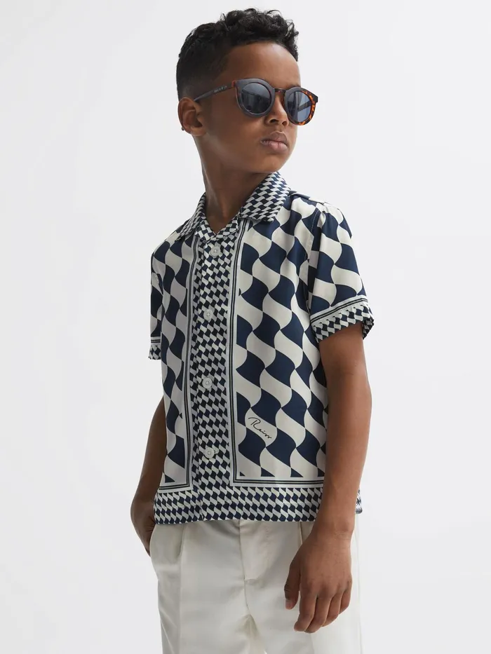 Reiss Shirts Devaroe Cuban Collar Short Sleeve Shirt Navyivory 8211 Children