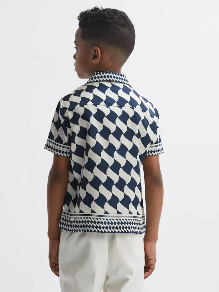 Reiss Shirts Devaroe Cuban Collar Short Sleeve Shirt Navyivory 8211 Children