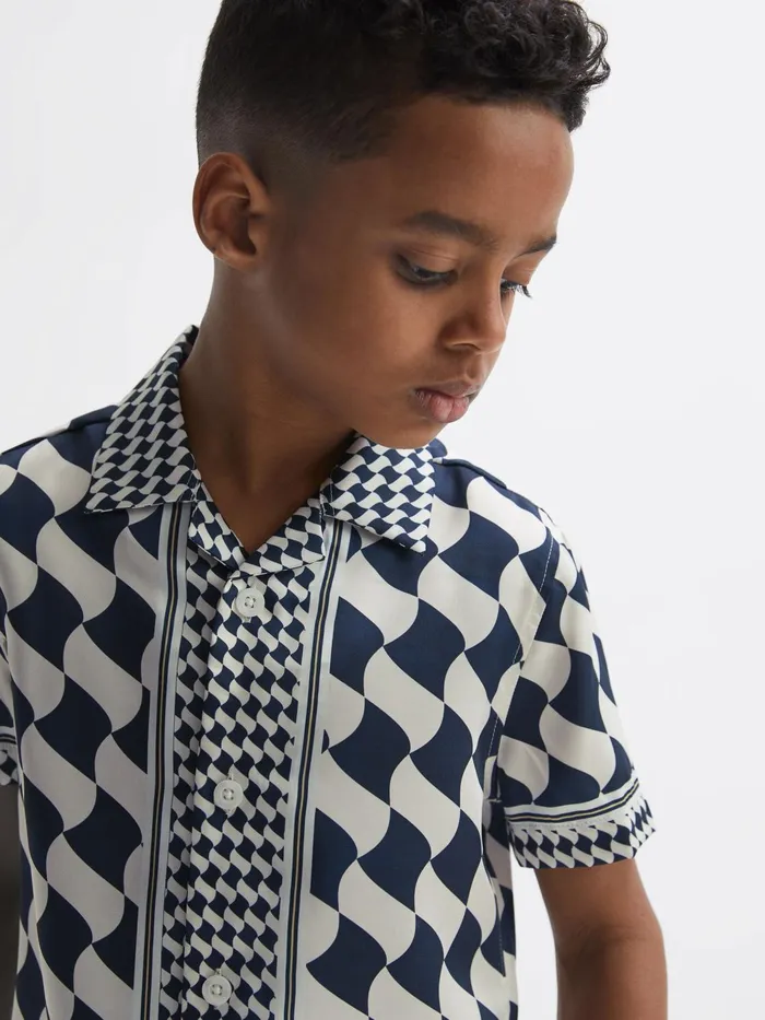 Reiss Shirts Devaroe Cuban Collar Short Sleeve Shirt Navyivory 8211 Children