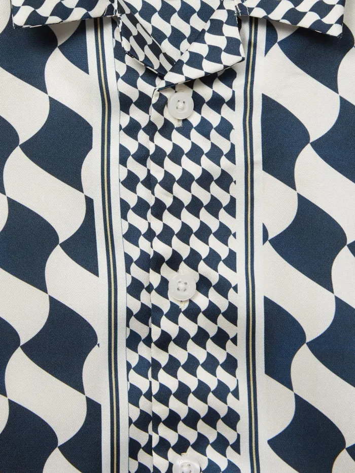 Reiss Shirts Devaroe Cuban Collar Short Sleeve Shirt Navyivory 8211 Children