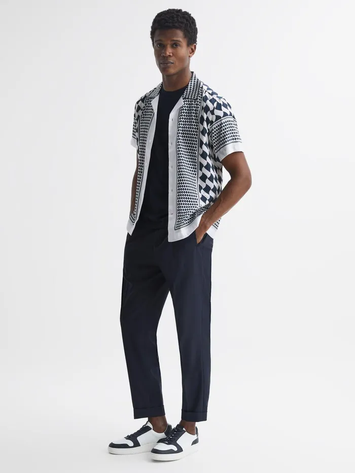 Reiss Shirts Devaroe Slim Fit Cuban Collar Short Sleeve Shirt Navyivory 8211 Men