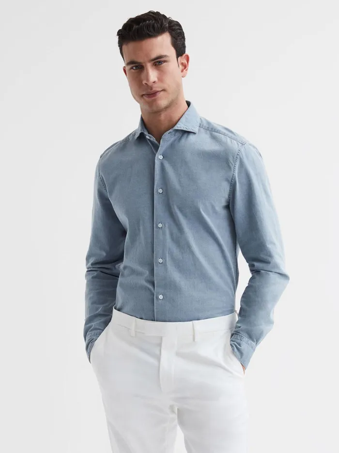 Reiss Shirts Draper Washed Chambray Shirt Blue 8211 Men