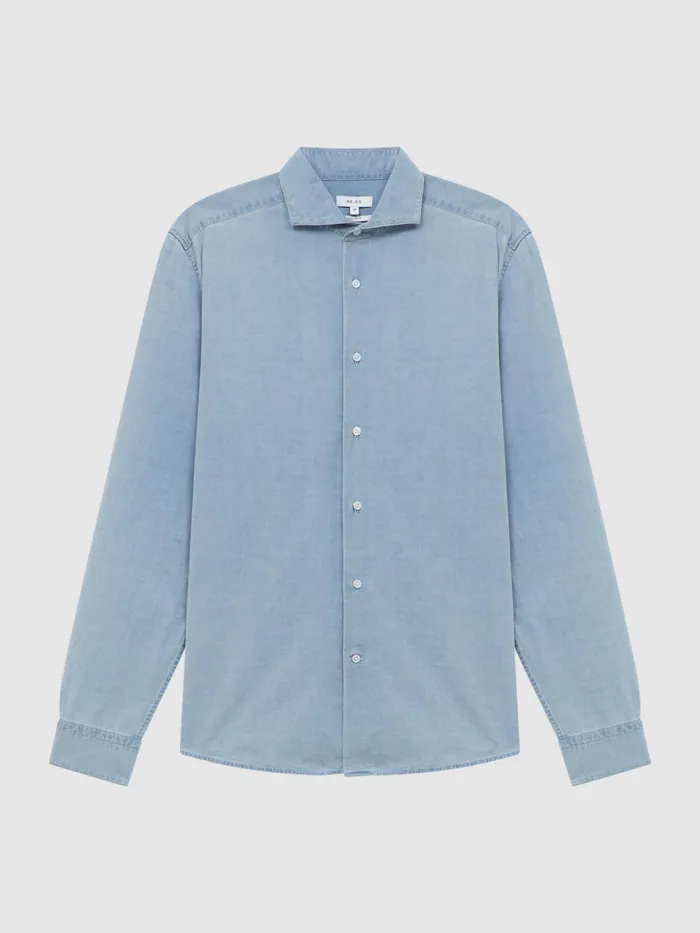 Reiss Shirts Draper Washed Chambray Shirt Blue 8211 Men