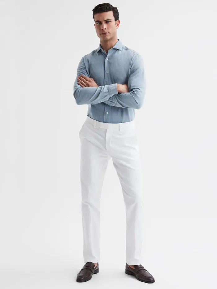 Reiss Shirts Draper Washed Chambray Shirt Blue 8211 Men