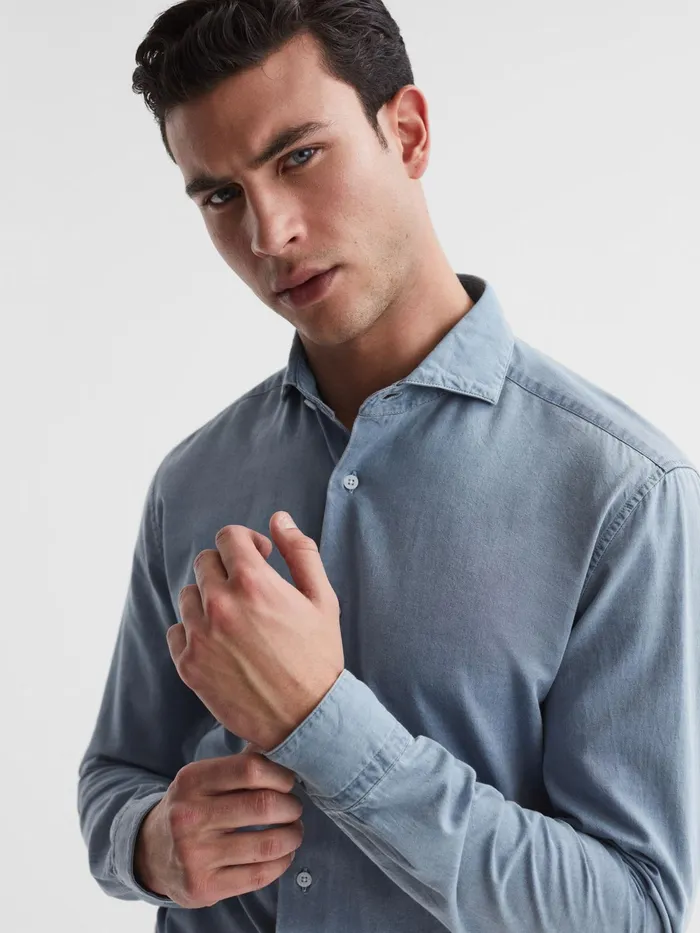 Reiss Shirts Draper Washed Chambray Shirt Blue 8211 Men